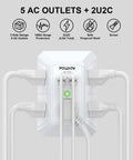 Top Shelf Compact Power Strip With Five Roomy AC Outlets And Four Fast Charge USB Ports Engineered For Reliable Surge Protection with 5 AC outlets.