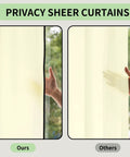 Comparison of light yellow semi sheer curtains showing privacy level, part of the Light Yellow Semi Sheer Curtains Two Panels 84 Inches Long 52 Inch Wide Light Filtering Window Drapes For Living Room Bedroom Office Privacy And Diffused Sunlight