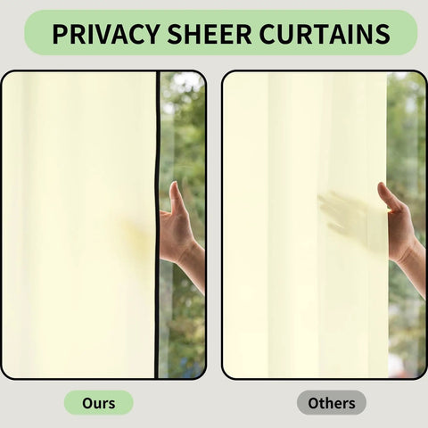 Comparison of light yellow semi sheer curtains showing privacy level, part of the Light Yellow Semi Sheer Curtains Two Panels 84 Inches Long 52 Inch Wide Light Filtering Window Drapes For Living Room Bedroom Office Privacy And Diffused Sunlight