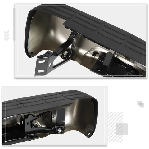 Rear step bumper with license plate lights for 1999-2006 Chevy Silverado/GMC Sierra, direct replacement, black finish