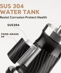 Slick Trail Ready Portable Manual Espresso Maker With Adjustable Temp And Nine Bar Pressure For Straight Up Creamy Lattes On The Go Stainless Steel Hand Pump Coffee Brewing Gear water tank showcasing SUS 304 steel construction.