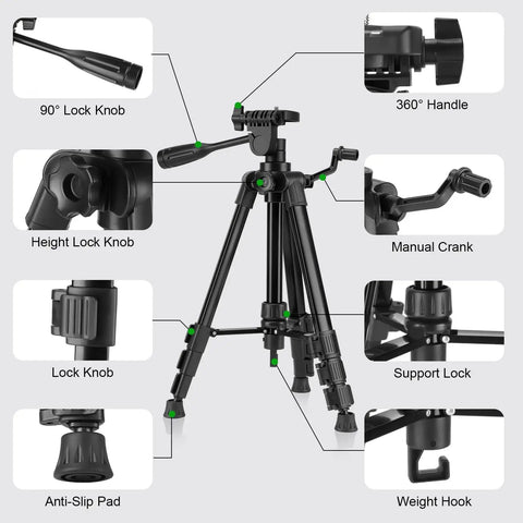 Close-up of tripod features for 360 Degree Self Leveling Laser Level With Tripod For Construction And Renovation, 4D Cross Line Laser.