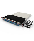 Zero Hassle Fiber Optic Cable Management System Featuring 24 Port Patch Panel and Retractable Cord Organizer for 19 Rackmount Server Cabinets.