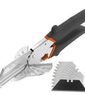 Multi-angle miter shear cutter set adjustable 45 to 135 degrees for quarter round molding, trim, PVC and trunking, with 10 blades