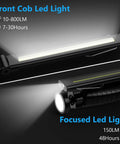 LED Work Light 800 Lumens Foldable Rechargeable COB Light With Magnetic Base And Hook, front and focused LED light features.