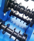 Close-up of WYDDDARY Manual Pipe Bender Machine With Round And Square Dies showcasing rollers for bending tubes.