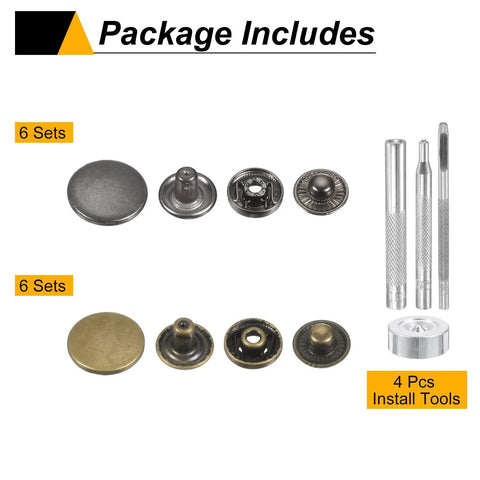 Built Legit Tough 20mm Leather Snap Button Fastener Kit Featuring Four Quick Installation Tools In Classic Bronze And Cool Gunmetal Finishes.