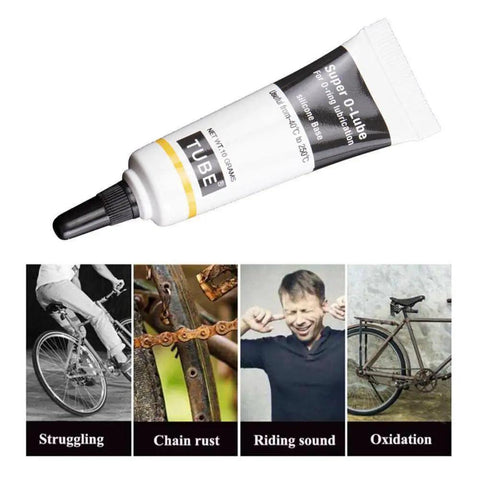 Ultra Gritty Multi Use Silicone Grease For O Rings Plumbing And Rubber Seals Offers Waterproof Protection shown in a tube for bike maintenance.