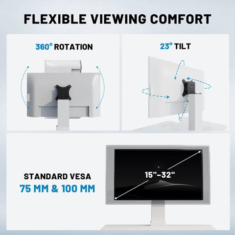 360° rotation and 23° tilt features of 36 Inch Electric Standing Desk Converter Height Adjustable Sit Stand Workstation Riser for Home Office.