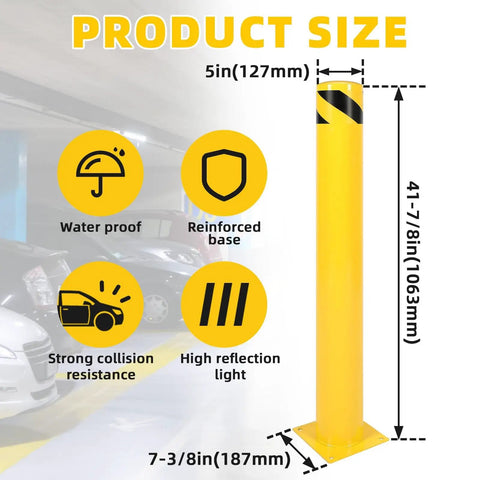 Two Beefy 42 Inch Steel Safety Bollards Rock Solid Parking Barrier Posts Powder Coated Finish with waterproof features