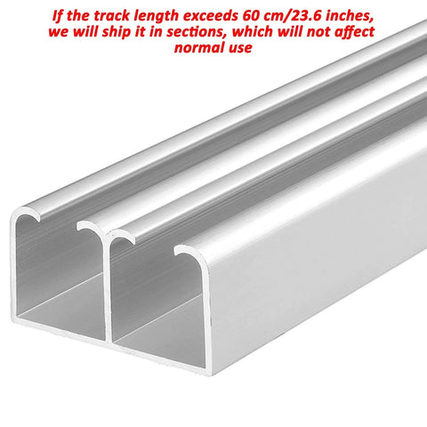 Close-up of ceiling mounted aluminum rail for Heavy Duty Double Closet Sliding Door Track Kit With Floor Guide And Rollers