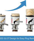 Lenox 4-inch bi-metal hole saw with speed-slot and arbor; three views show wood plug removal.