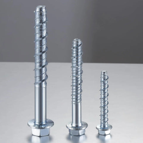 Set of Half Inch By Three Inch Zinc Plated Concrete Screws for Masonry Anchoring to Brick or Block Heavy Duty Pack of Ten with Socket Tool.