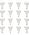 Sixteen BR30 LED Light Bulb 65W Equivalent 11W Soft White 2700K Dimmable With E26 Base in rows on white background