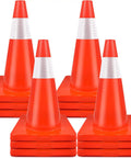 18 Inch Traffic Safety Cones 12 Pack Orange PVC With Reflective Collars Built For Parking Lot Traffic Control Driveway And Construction Sites Tough As Nails Heavy Duty Stable 11 By 11 Inch Base stacked in fours