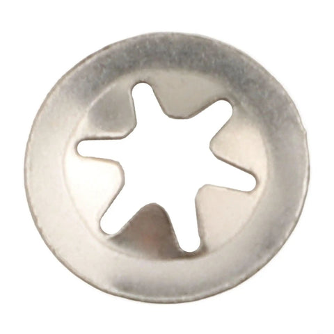Close-up of a star-shaped lock washer from Lock Washer Kit For Gearheads With 200pc Internal Tooth Star Shaped Washers in 304 Stainless Steel