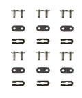 Six Pack 415 Chain Master Link Set for 49cc to 80cc Two Cycle Motorized Bicycles, metal links and clips displayed evenly