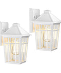 Outdoor Sconce Lights 2 Pack White Weatherproof Aluminum Wall Fixtures With Glass Panels Anti Rust Exterior Porch Lights