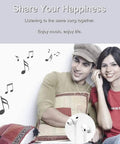 Couple sharing USB C Earbuds With Microphone And Remote For iPhone And Android Devices Wired Type C Headphones with music notes around