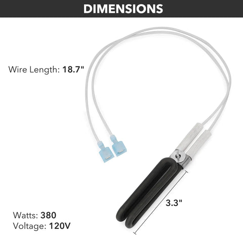 Pellet Stove Igniter For Quadrafire With Cast Iron Burn Pot 380 Watt Loop Igniter Replacement dimensions and wires shown