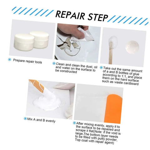 Repair steps for Two Piece Tile Repair Kit With Ceramic Repair Paste Quick Dry Adhesive For Cracked Tiles Porcelain Bathtub