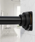 No Drill Tension Shower Curtain Rod 31 To 120 Inches, 1.1 Inch Diameter Rustproof Stainless Steel in matte black finish close-up