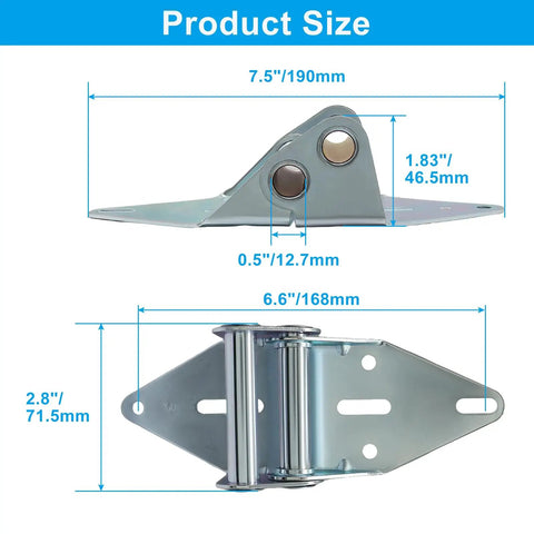 Beefy Heavy Duty Garage Door Hinges 14-Gauge Steel With Galvanized Finish Direct Replacement Pair Durable Rust-Resistant Hinges For Sturdy Door Support Ideal For Heavy Doors And Quick Easy Install, product size diagram
