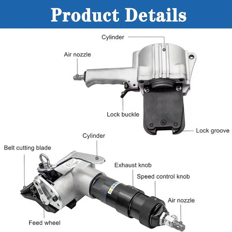 Heavy Duty Pneumatic Steel Strapping Machine With Tensioner And Cutter Sealer, 32mm Air Powered Metal Banding Workhorse components detailed view.