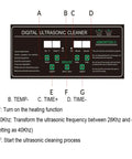 Control panel layout of the Hualuck Dual Frequency 40Khz And 28Khz Digital Ultrasonic Cleaner for adjusting settings.