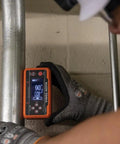 Digital Level And Angle Gauge Kit With Plumbers Straps Magnetic Base And Alarm For Pros, tool displaying 90-degree angle on pipe.