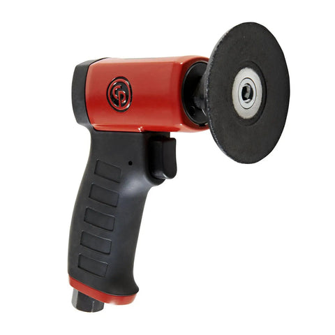 Air Rotary Sander Tool With Pistol Grip Handle 3 Inch Hook And Loop Pad 0.2 HP 150W 15000 RPM shown at side angle