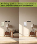 Before and after installation of Square Door Low Voltage Central Vacuum Inlet Wall Plate For Nutone Beam VacuFlow Electrolux Systems