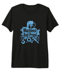 Cool Machinist Gifts For Him Featuring Vise Gauge Square CNC Tools Design on Ultra-Soft Premium Tri-Blend Crew Neck Tee featuring blue Machinist And Proud graphic on black shirt.
