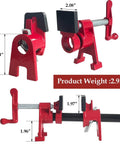 Two Pack Three Quarter Inch Pipe Clamps For Woodworking Heavy Duty Cast Iron Bar Clamps With H Shaped Feet, close-up view