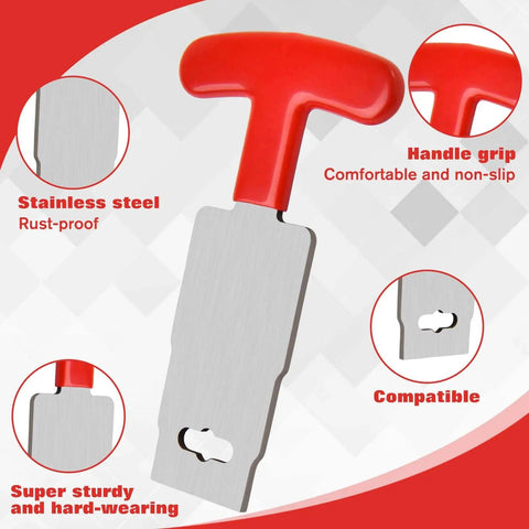 Premium Pool Plug Removal Tool Set With Red Handle Eyeball Wrench, stainless steel blade, rust-proof, fits 1.5 inch plugs.