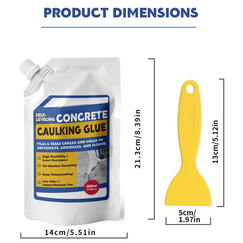 Professional Grade Concrete Caulk And Strong Cement Sealant Bonding Adhesive For Rapid Crack Filling That Sets Quick To Block Water Leaks And Keep Pavement Looking Rock Solid in 500ml pouch with application tool.