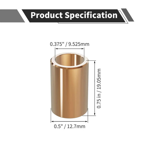 Heavy Duty Cast Brass Wrapped Oilless Sleeve Bearing 3 By 8 Inch Bore With 1 By 2 Inch Outer Diameter And 3 By 4 Inch Length For Tough Machinery Copper Alloy Bushing With Smooth Low Friction Operation And Rugged Build For Demanding Use, showcasing dimensions 0.375" bore and 0.5" outer diameter.