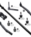 9 Piece Front Suspension Kit For 2005-2016 Ford F-250 F-350 Super Duty 4WD Beefed Up Upper And Lower Ball Joints, Drag Link At Pitman Arm, Adjustment Sleeve, And All Necessary Components, black steel parts