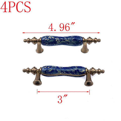 Chinese Style Ceramic Cabinet Pulls Set Of 4 In Antique Bronze With Screws Antique Finish Handcrafted Drawer Knobs