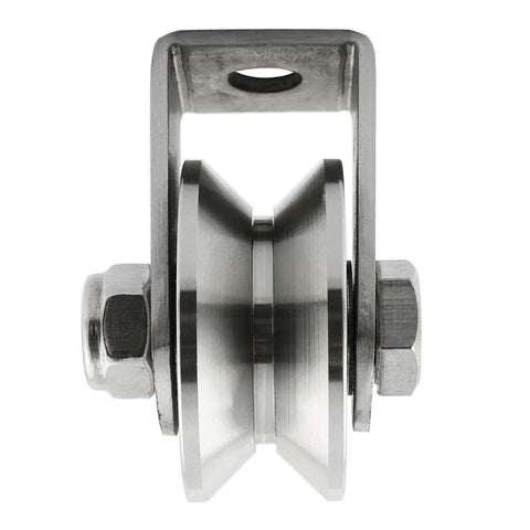 Heavy Duty Stainless Steel V Groove Pulley With Bearing Rock Solid Slide Roller For Precision Track Rails, 48mm diameter.