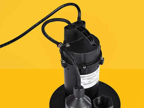 Top view of Heavy Duty Submersible Sump Pump 0.33 HP With Split Capacitor Motor, Thermoplastic Body, Tethered Float Switch, Top Suction Debris Strainer