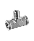 Rock Solid Quarter Inch NPT Male To Dual Female Branch Tee Pipe Fitting For Hydraulic Instrumentation Piping Systems, zinc galvanized steel connector.