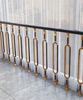 Top Shelf Aluminum Staircase Balusters And Spindles, Slick Oval Railing Posts With Rotatable Gold Brackets, Heavy Duty Anti Rust Indoor Outdoor Deck Guards, Sleek Black And Gold Kit Actually Does The Job, indoor railing with gold accents