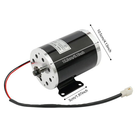 48V 1000W Brushed Motor Kit with 3000 RPM output, showing dimensions and wires for scooters and e-bikes