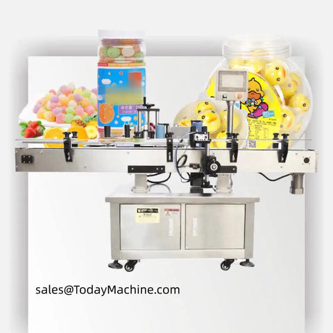 Top Tier Automatic Conveyor Carton Sealer And Labeler Plug And Play High Volume Packing Workhorse For Busy Warehouses Cranks Out Boxes Daily Without Skipping A Beat with candy jars and labeling setup.