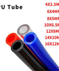 Straight Up Heavy Duty Gas And Pneumatic Tubing Hose With Smooth Airflow Compatible With Standard Air Compressors Includes One Two Meter Black Pu Pipe For Quick Swap Jobs, showing PU tubes in various colors and sizes.