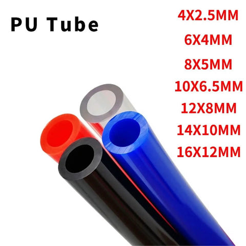 Straight Up Heavy Duty Gas And Pneumatic Tubing Hose With Smooth Airflow Compatible With Standard Air Compressors Includes One Two Meter Black Pu Pipe For Quick Swap Jobs, showing PU tubes in various colors and sizes.