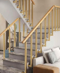Heavy Duty Wrought Iron Banister Guardrail Spindle Post With 270 Degree Adjustable Flat Brackets Side Mount Railing Column Kit For Porch Deck Steps Stairs Handrail Powder Coated Scratch Resistant Gold 95 Cm in modern home stairway.