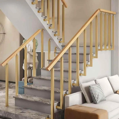 Heavy Duty Wrought Iron Banister Guardrail Spindle Post With 270 Degree Adjustable Flat Brackets Side Mount Railing Column Kit For Porch Deck Steps Stairs Handrail Powder Coated Scratch Resistant Gold 95 Cm in modern home stairway.