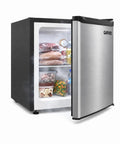 One Point One Cubic Foot Upright Freezer With Single Door And Adjustable Shelf In Matte Black showing organized frozen foods.